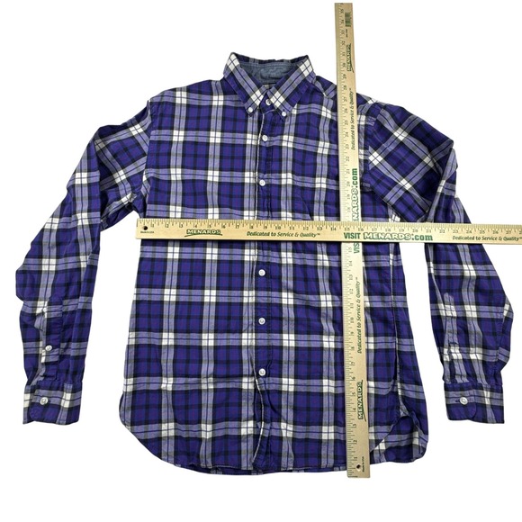 J Crew Men's‎ Plaid Button Down Shirt 2 Ply 100% Cotton Size M Blue White Black - Picture 4 of 4